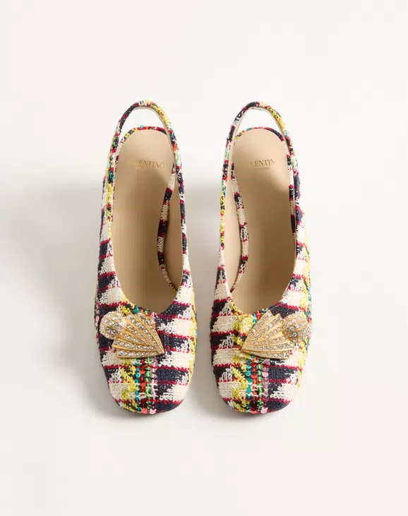 Valentino Adamantine Slingback Pumps In Tweed 60Mm - Image 5